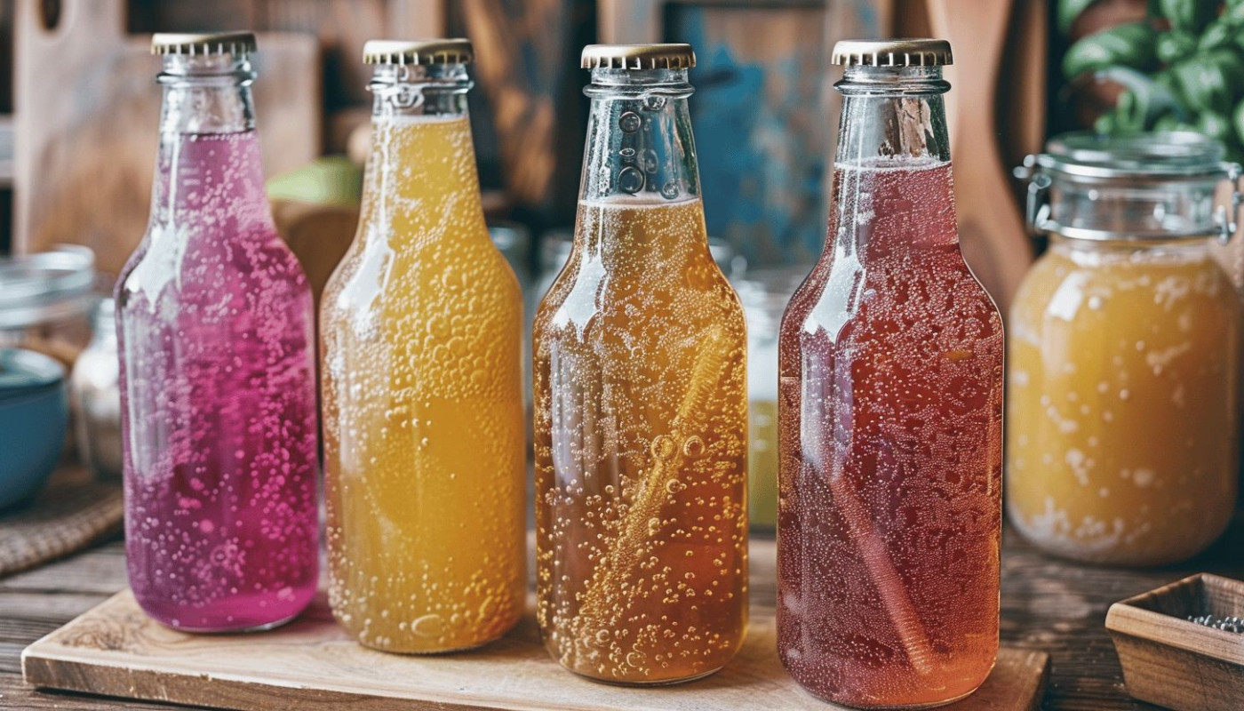 Boissons fermentées faites maison kéfir et kombucha à l'honneur